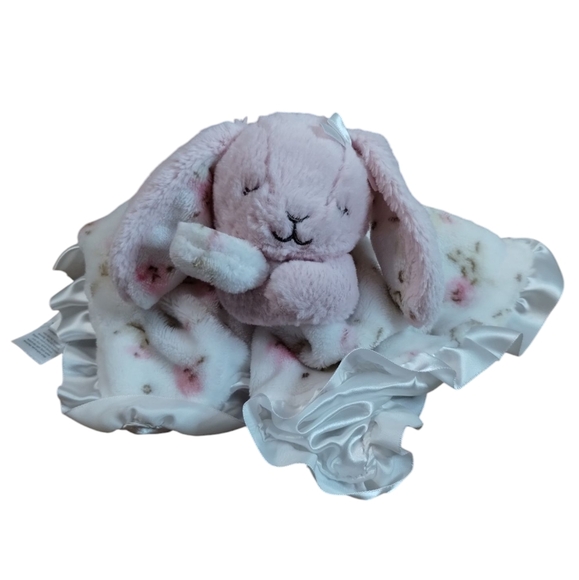 Little Me Bunny Rabbit Lovey Plush Baby Security Blanket Floral Satiny 13" White - Picture 1 of 9